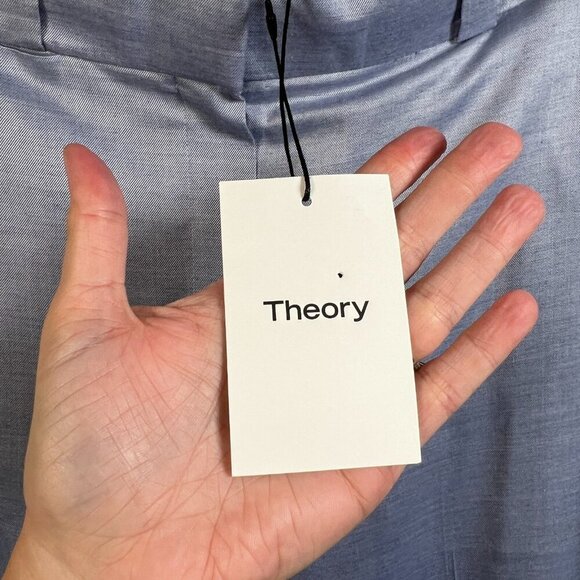 Theory Straight Cuff Pants Size 4 Sky Light Blue Work Career Business Silk Blend - Picture 4 of 12